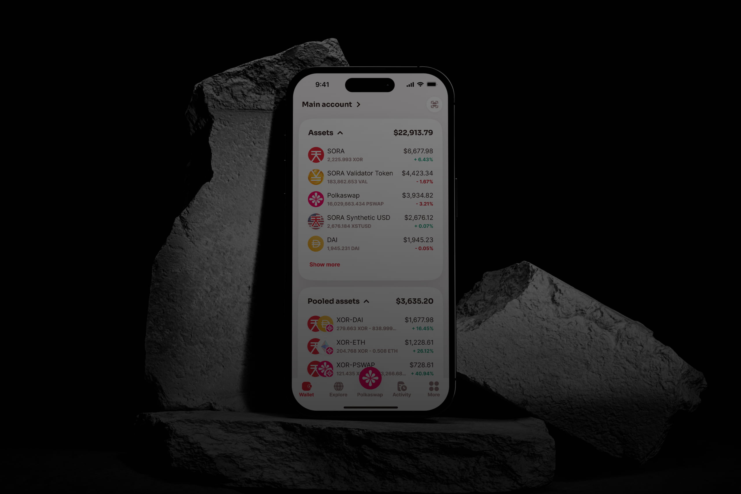 Mobile phone with SORA Wallet application
